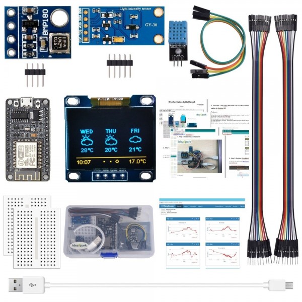 AOQDQDQD ESP8266 Weather Station Kit with Temperature Humidity Atmosphetic Pressure Light Sensor 0.96 Display for Arduin