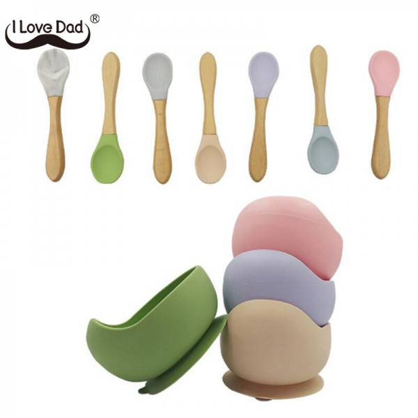 I Love Daddy&Mummy 02 Muỗng ăn chất liệu silicone mềm chống rơi màu kẹo ngọt cho trẻ em - INTL