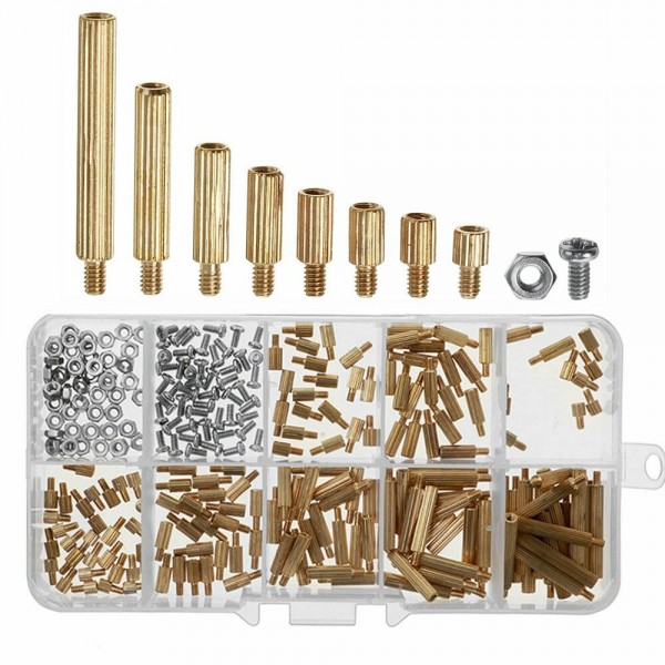 AOQDQDQD® 260Pcs M2 PCB Threaded Brass Male Female Standoff Spacer Board Hex Screws Nut Assortment Box Kit Set with Plas