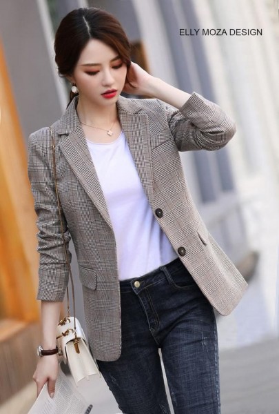 áo khoác blazer nữ kẻ caro chất vải cao cấp