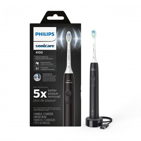 Philips Sonicare 4100 Power Toothbrush, Rechargeable Electric Toothbrush with Pressure Sensor, Black HX3681/24