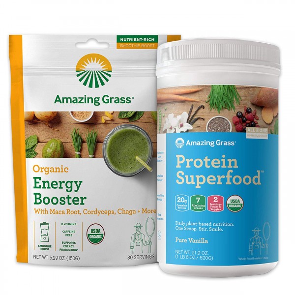 Amazing Grass Protein Superfood & Collagen Booster Bundle - Protein Superfood Powder Pure Vanilla & Energy Greens Powder Smoothie Booster