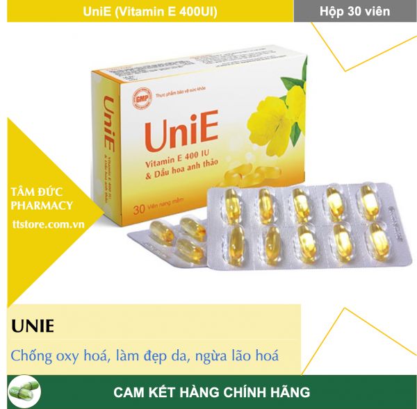 [HCM]UniE 400UI [Hộp 30 viên] - Bổ sung Vitamin E và dầu hoa anh thảo chống lão hoá làm đẹp da [enat 400/ uni e]